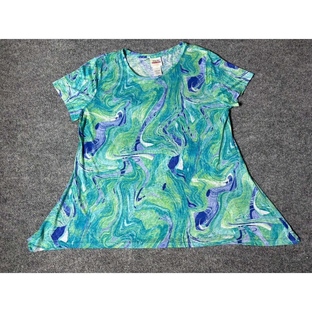 Ruby Rd Top Womens Large Blue Short Sleeve Blouse Shirt Swirl Lightweight